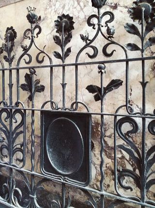 Detail of an ornamental gate at the Boffi showroom on Via Solferino