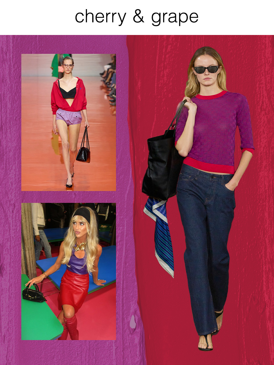 A collage of runway and Instagram imagery featuring the coolest color combinations of spring 2026.