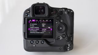 The rear screen of the Canon EOS R3 mirrorless camera