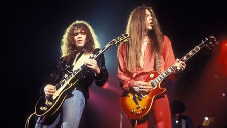 UNITED STATES - OCTOBER 22: PALLADIUM Photo of THIN LIZZY and Brian ROBERTSON and Scott GORHAM, L-R: Brian Robertson, Scott Gorham performing live onstage (
