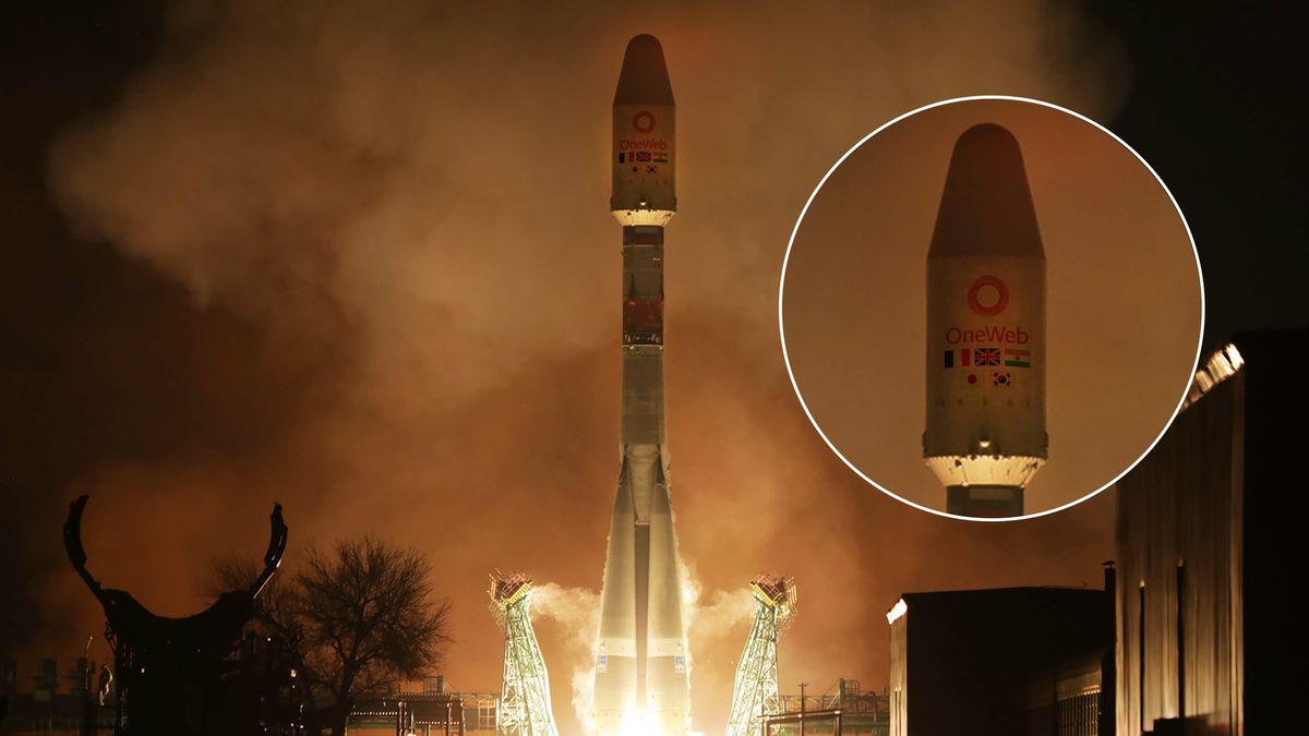 OneWeb&#039;s internet satellites being put into orbit from the Baikonur Cosmodrome in Kazakhstan.