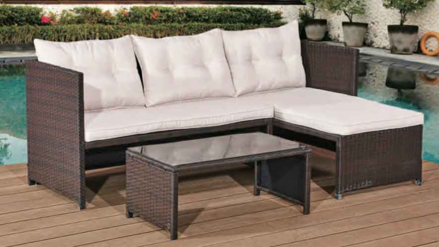 PE Rattan Garden Corner Sofa Set with Table in garden