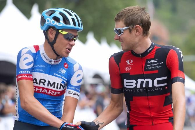 Tejay van Garderen and Tom Danielson talk on the start line
