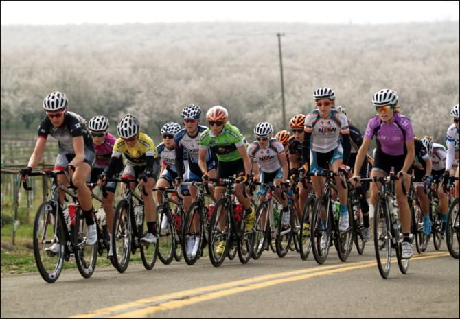 Ally Stacher (Specialized-lululemon) leads the pack up one of the rolling hills in today's Hilltop Ranch Road Race.