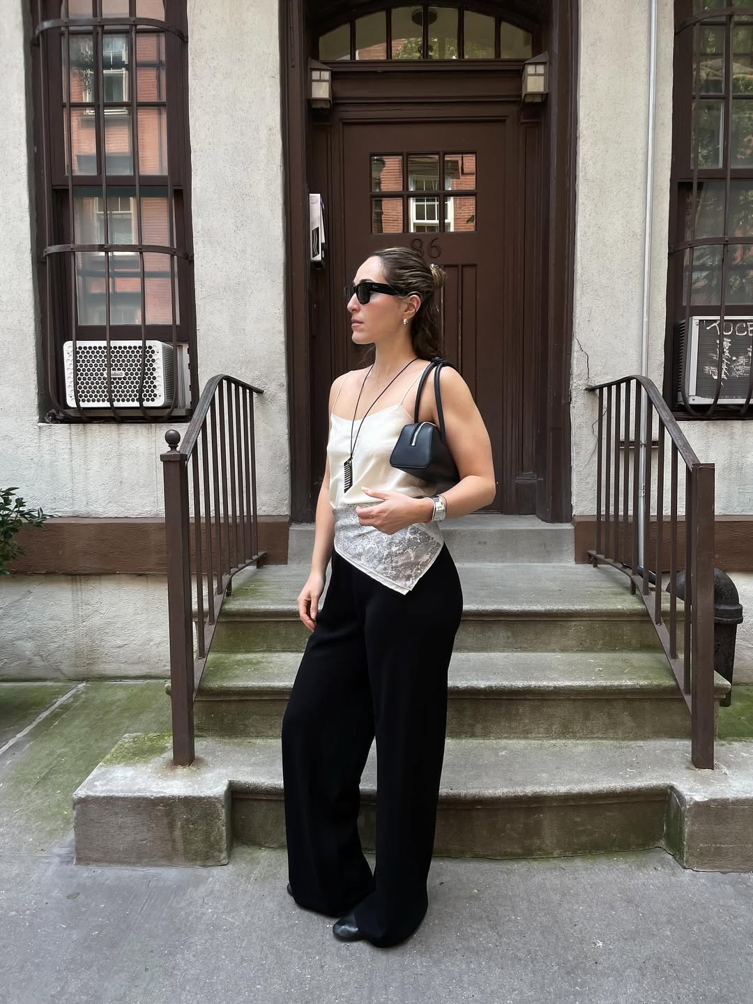 Anna LaPlaca wearing Vince Bias Cut Crepe Pants