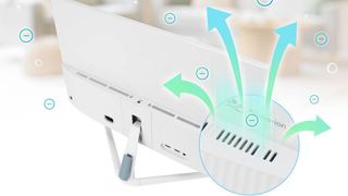 Asus VU Air Ionizer Monitor graphic with arrows pointing out of vent behind the monitor