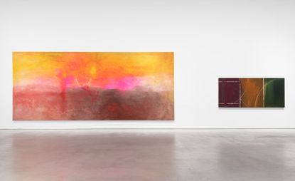 Installation view of abstract painter Frank Bowling exhibition at Hauser & Wirth in London / New York’ 