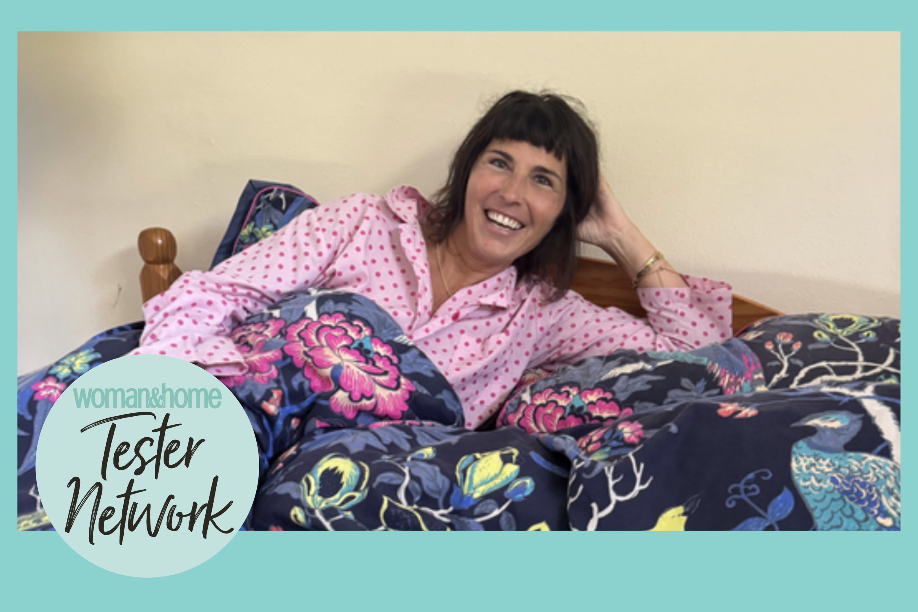 Sara Darling testing a duvet for the W&amp;H Tester Network