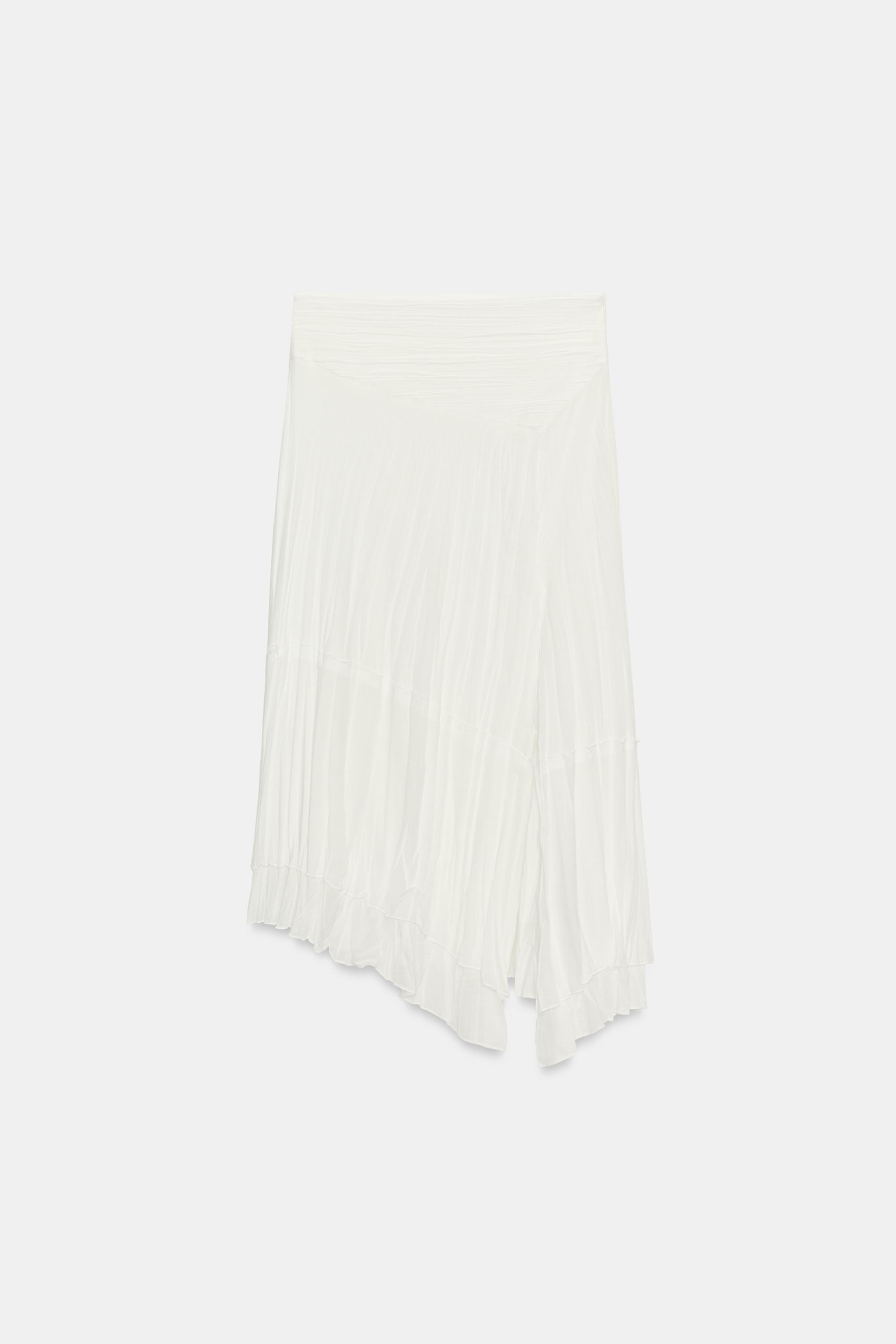 Asymmetric Rustic Fabric Skirt - Ecru - Xs