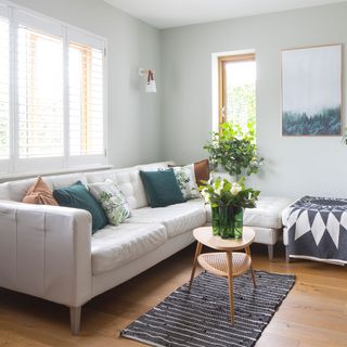 scandi living room with white sofa