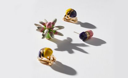 pill-shaped colourful jewellery by Miu Miu and artists Nathalie Djurberg and Hans Berg