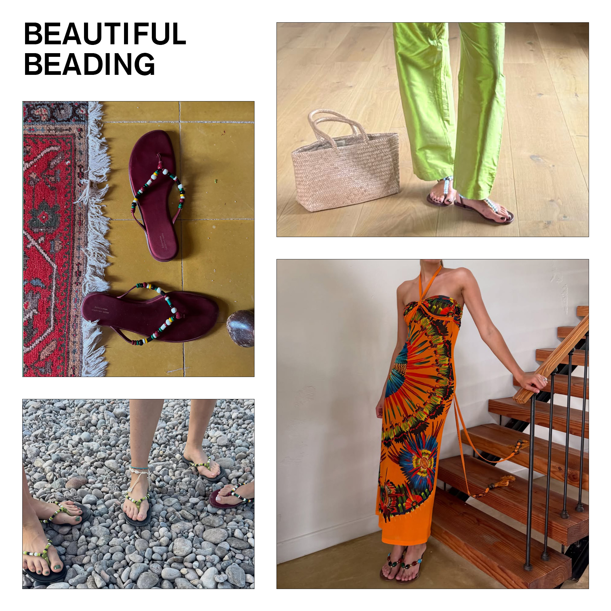 a collage of influencer and celebrity outfit images featuring the biggest vacation fashion trends of 2026