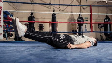 Carl Froch demonstrating lying leg hold