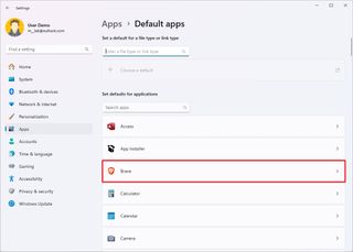 Default apps page select browser