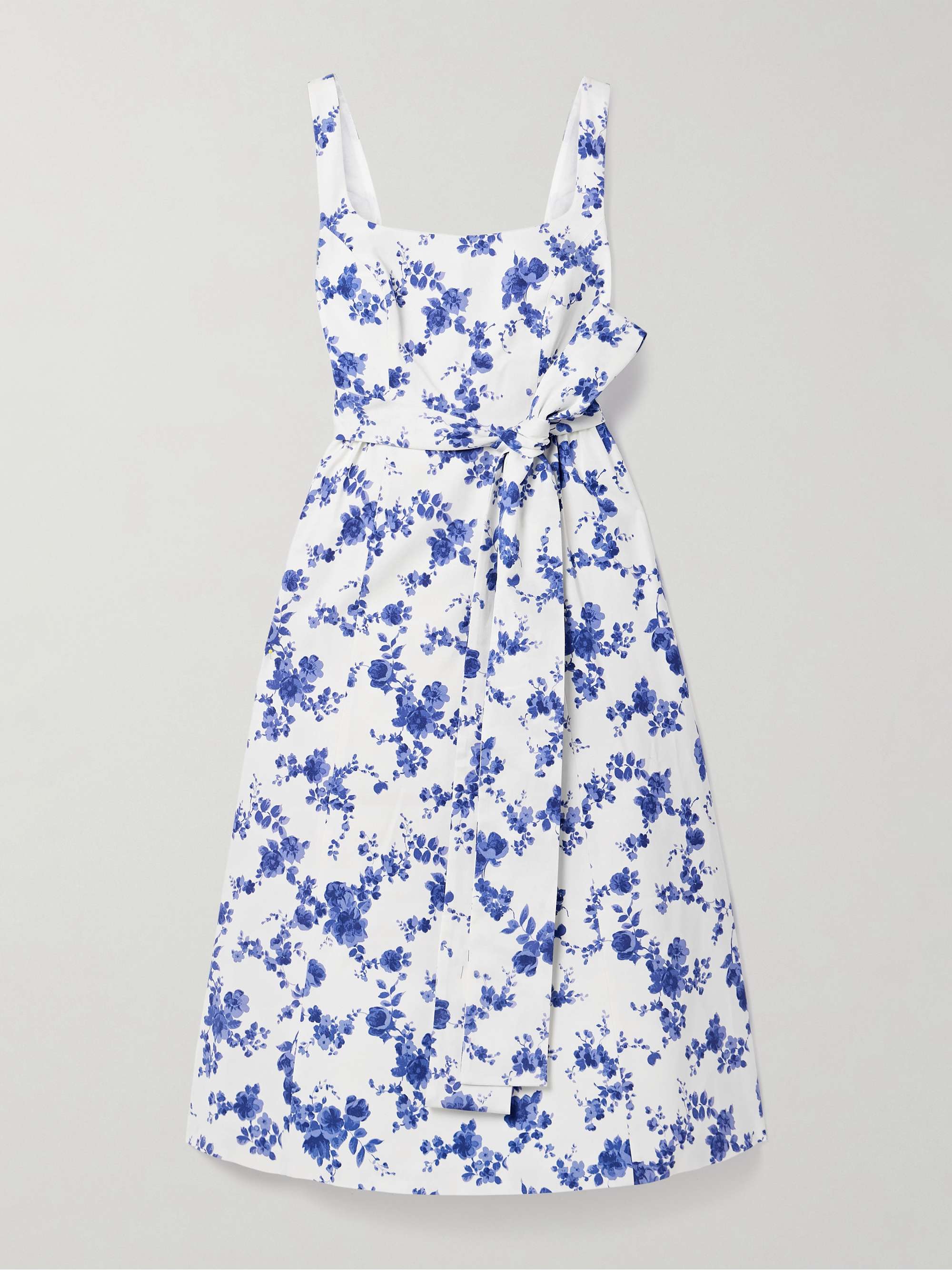 Belted Floral-Print Faille Midi Dress