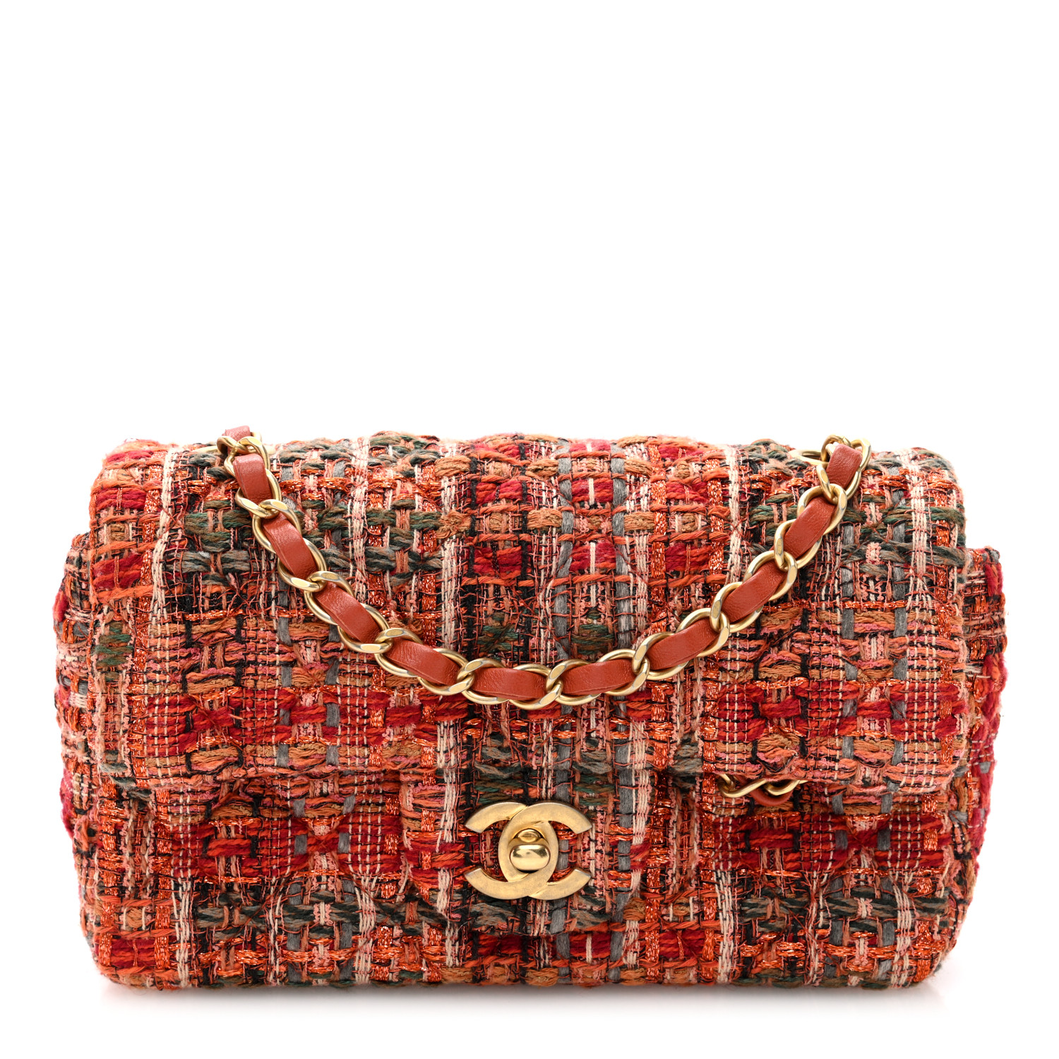 chanel Tweed Quilted Mini Rectangular Flap Orange Multicolor bag