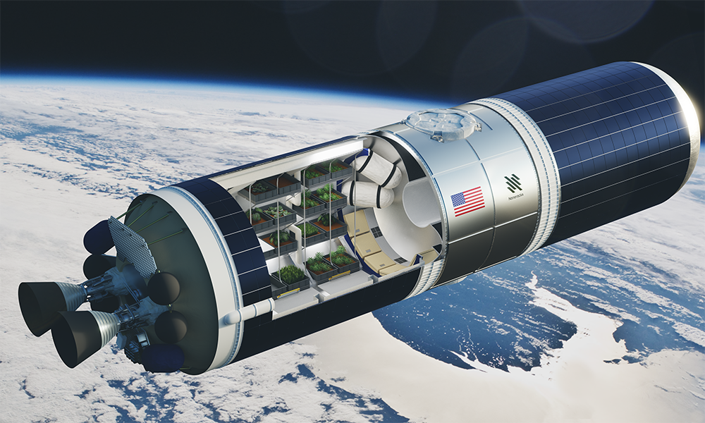 An artist&#039;s illustration of a greenhouse in space inside a Nanoracks StarLab Outpost module.