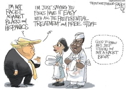 Political cartoon U.S. 2016 election Donald Trump Racist against POC