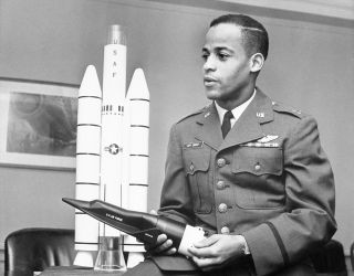 U.S. Air Force test pilot Edward Dwight became the first African American to graduate from the Aerospace Research Pilot School at Edwards Air Force Base in California and become eligible for selection by NASA as an astronaut. Ultimately, he was not chosen and left the Air Force to become a celebrated sculptor.
