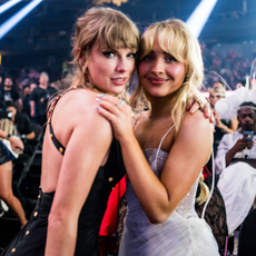 Taylor Swift and Sabrina Carpenter attend the 2023 Video Music Awards at Prudential Center on September 12, 2023 in Newark, New Jersey.