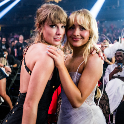 Taylor Swift and Sabrina Carpenter attend the 2023 Video Music Awards at Prudential Center on September 12, 2023 in Newark, New Jersey.