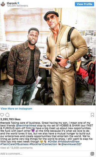 Dwayne Johnson and Kevin Hart in The Rock's Instagram