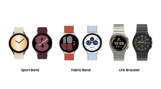A row of the new Watch 4 faces and straps