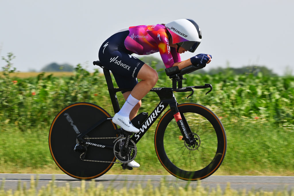 ALTENBURG, GERMANY - JUNE 29: Mischa Bredewold of The Netherlands and Team SD Worx-Protime sprints during the 36th Internationale LOTTO Thüringen Ladies Tour 2024, Stage 5 a 31.5km individual time trial stage from Altenburg to Altenburg on June 29, 2024 in Altenburg, Germany. (Photo by Luc Claessen/Getty Images)