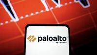 Palo Alto Networks logo on white phone screen with orange background