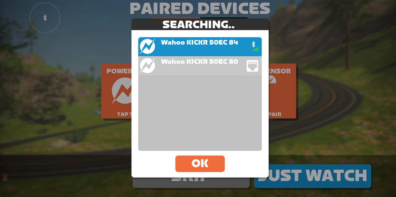 The Wahoo Kickr V6's connectivity showing Bluetooth and WiFi