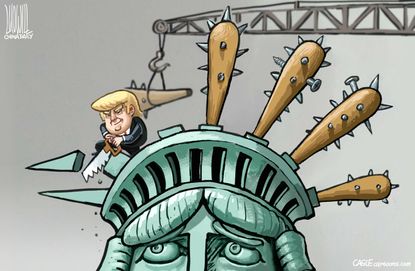Political cartoon U.S. Trump Statue of Liberty