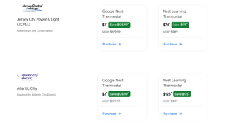 Screen shots of Google Nest Thermostat deals.