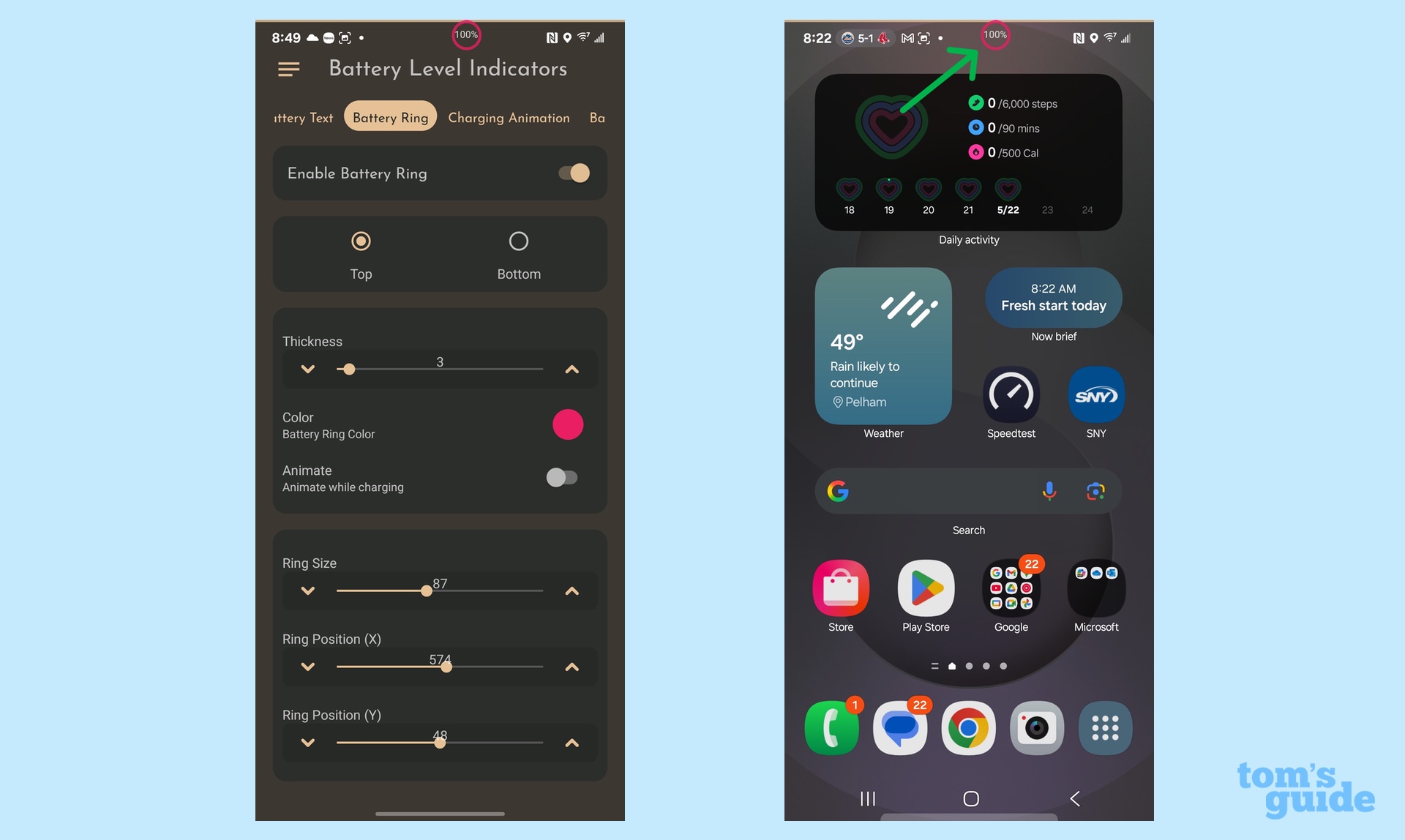 using battery bar to customize One UI's battery icon