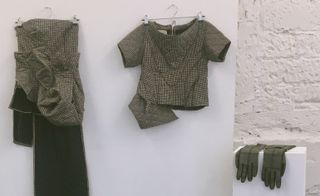 Checked quilted bustier top and t-shirt and pair of gloves