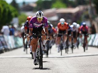 ROA DE DUERO SPAIN MAY 23 Lorena Wiebes of Netherlands and Team SD Worx Protime Purple Leader Jersey crosses the finish line during the 10th Vuelta a Burgos Feminas 2025 Stage 2 a 122km stage from Villalba de Duero to Roa de Duero UCIWWT on May 23 2025 in Roa de Duero Spain Photo by Szymon GruchalskiGetty Images