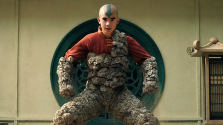 Aang covered in an Earth suit