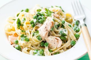 Salmon and pea tagliatelle