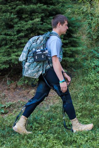Hiking with the exosuit can save people about 7 percent of the energy they would normally use while carrying a heavy load.
