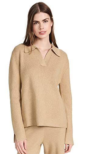 English Factory Women's Polo Collar Knit Sweater, Camel, Tan, XS
