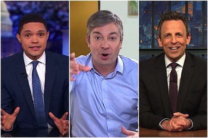 Seth Meyers, Trevor Noah, and Jimmy Fallon laugh at Beto O'Rourke's rollout