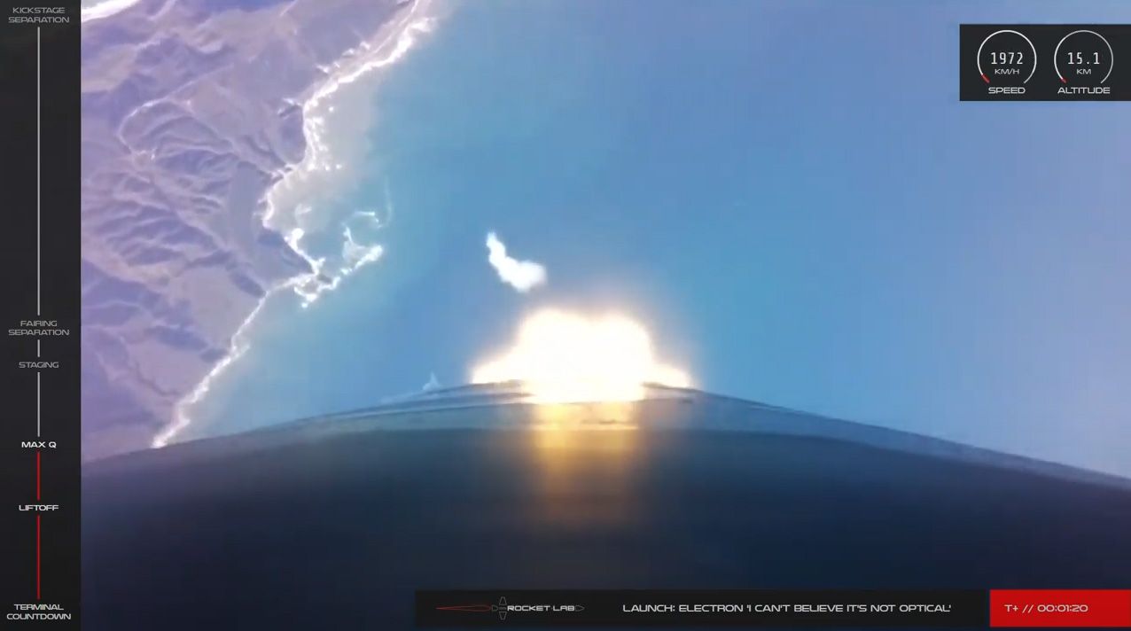A Rocket Lab Electron booster carrying the Sequoia Earth-watching satellite for Capella Space launches into orbit from Launch Complex 1 at Mahia Peninsula, New Zealand in a successful return-to-flight mission on Aug. 31, 2020 NZT (Aug. 30 GMT/EDT).
