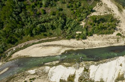 Veduta aerea del Tanaro in secca