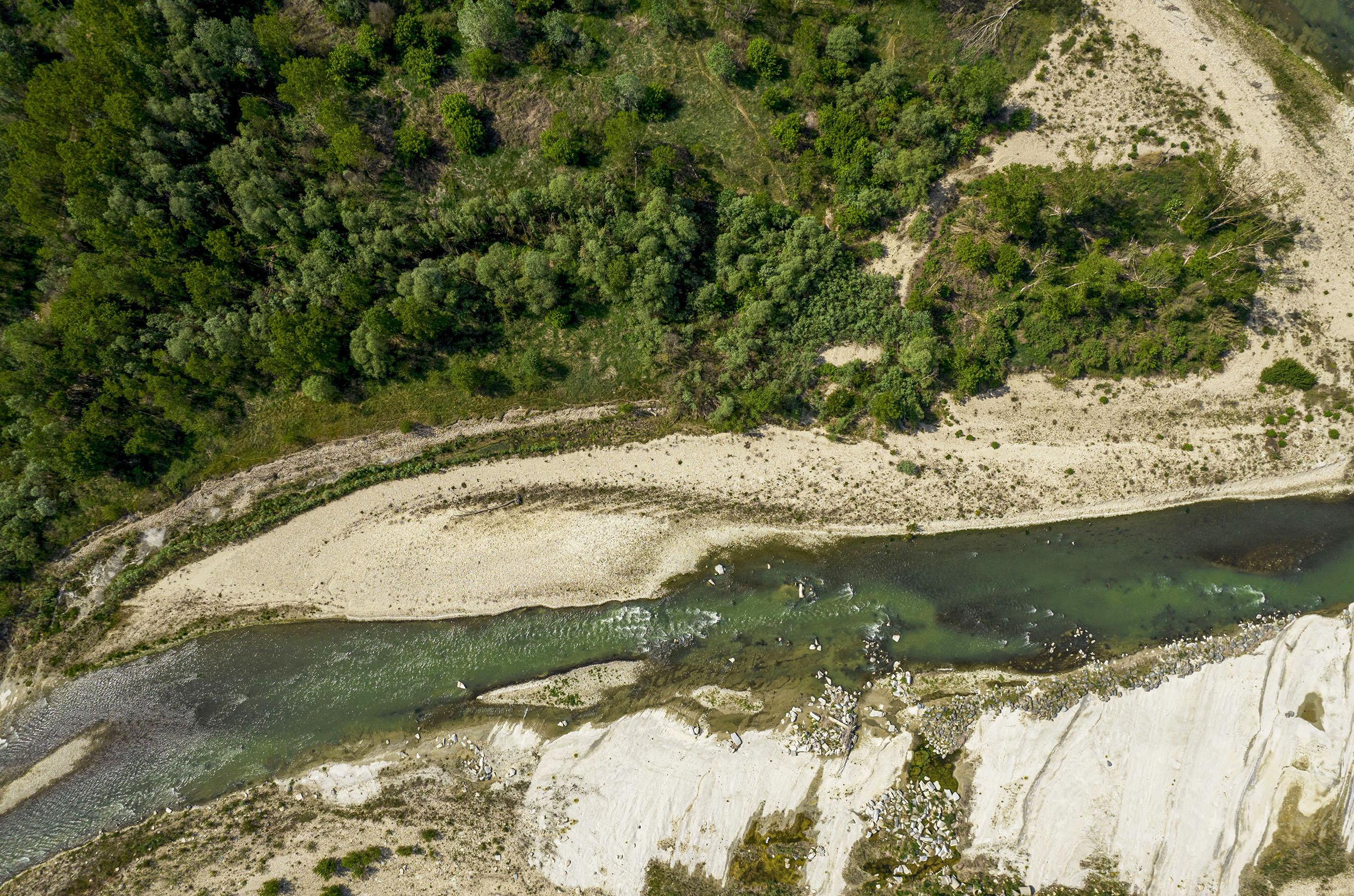 Veduta aerea del Tanaro in secca