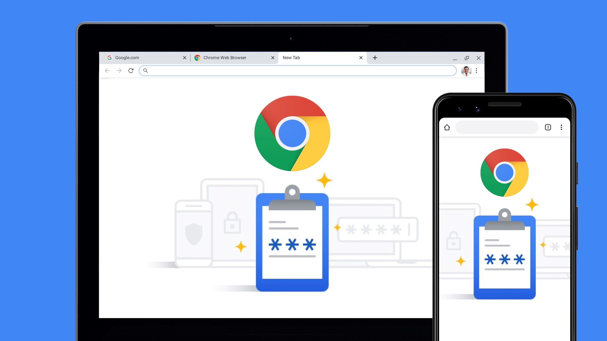 A phone and tablet sharing passwords using Google Password Manager