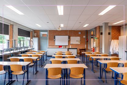 A empty classroom in a closeed school