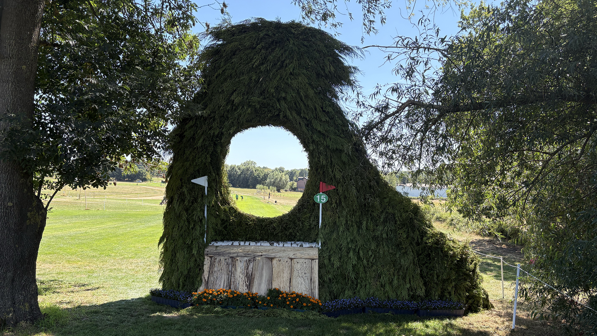 An owl hole fence in the Aachen eventing World Championships cross-country course