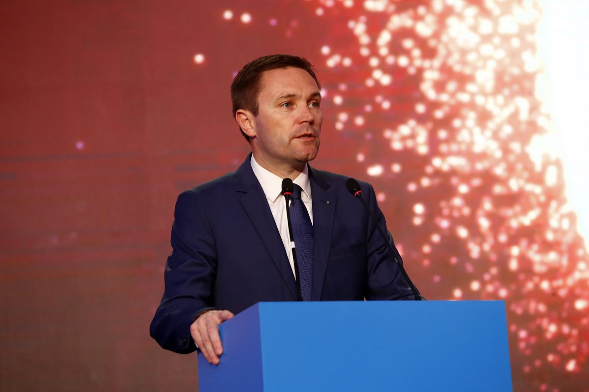 UCI President David Lappartient addresses the audience