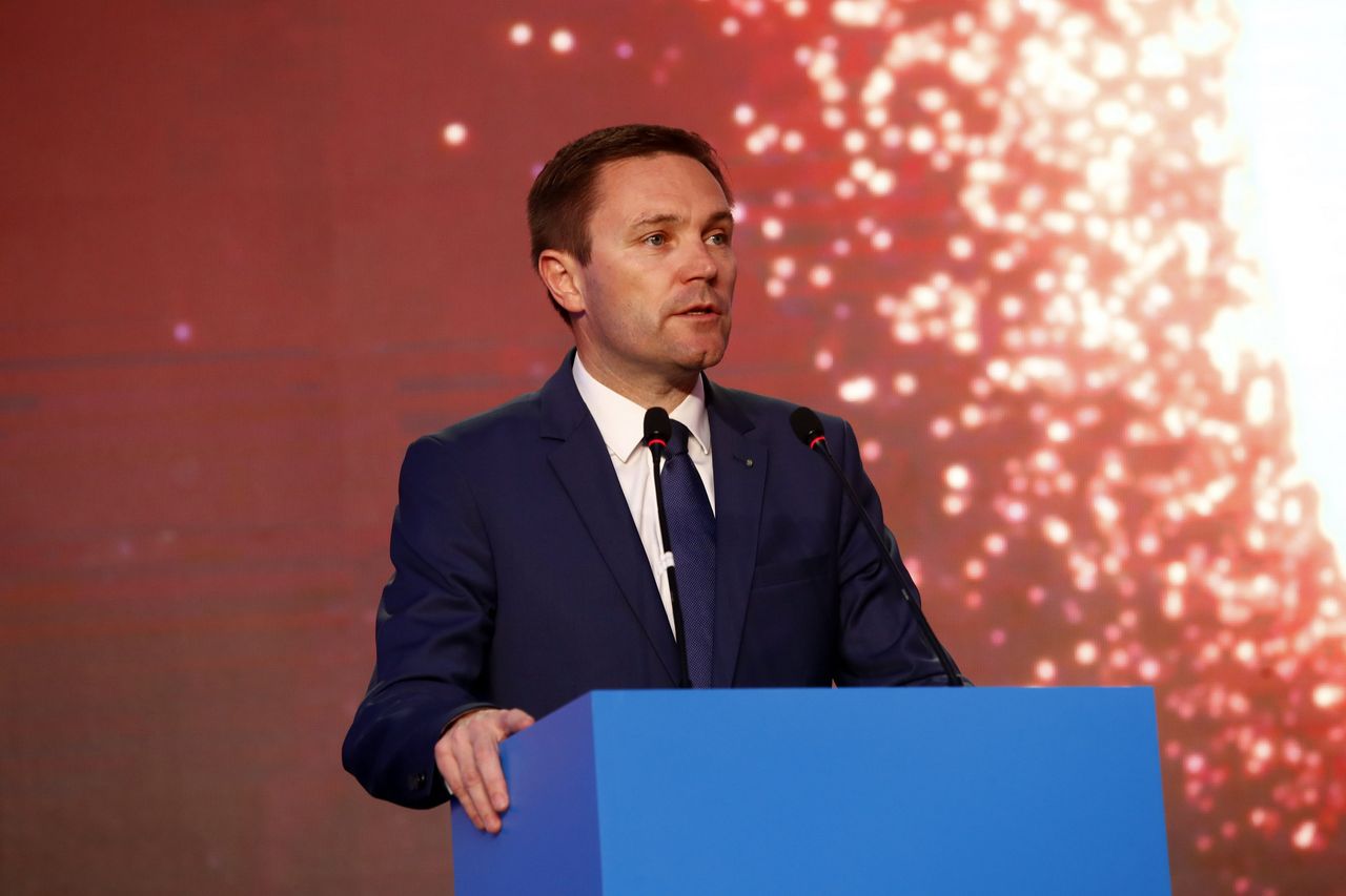 UCI President David Lappartient addresses the audience