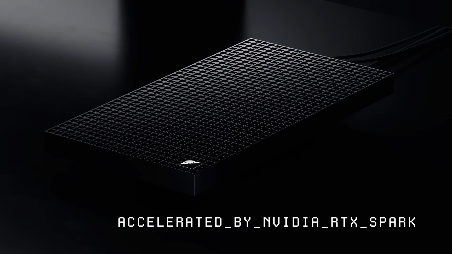 Renders of the Microsoft Surface RTX Spark Dev Box showing the design, the Microsoft logo, and dual monitors performing different tasks. 