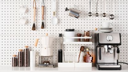 coffee machine and accessories in in kitchen